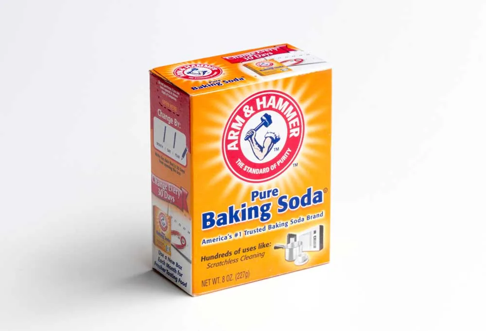 Box of Arm and Hammer baking soda isolated on a white background